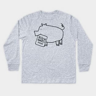 Cute Pig with Biden Harris Sign Outline Kids Long Sleeve T-Shirt